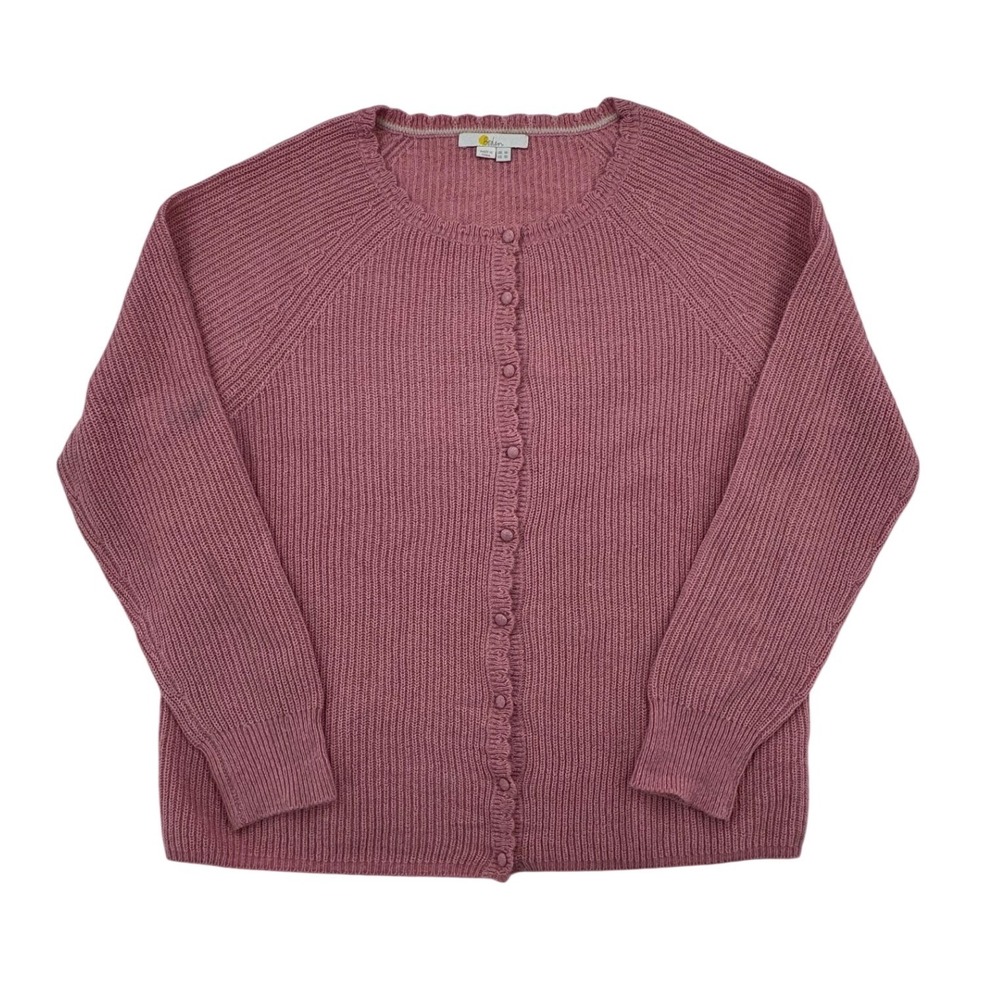 Boden Ella Fluffy Scalloped Cardigan Womens 10 Pink Good Ribbed Sweater